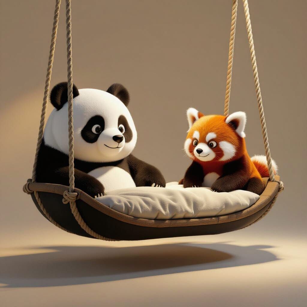 Panda and Red Panda Swing Bed 3D Render