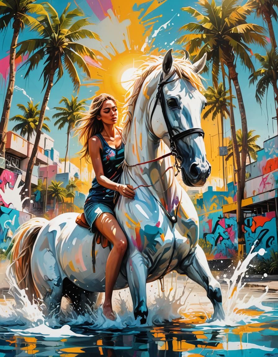 Girl Bathes Horse in Polychromatic Graffiti Art