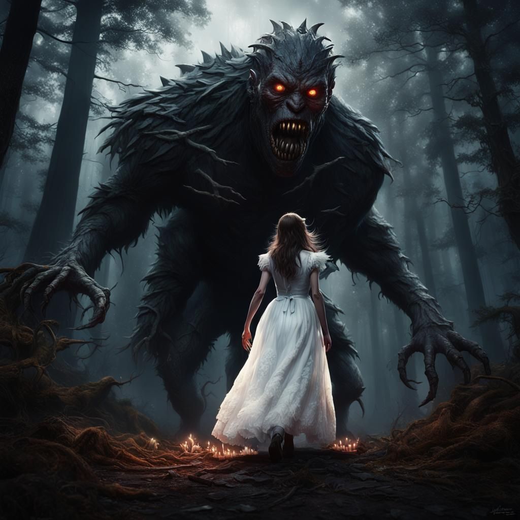 Terrified Bride Runs from Monster in Dark Forest