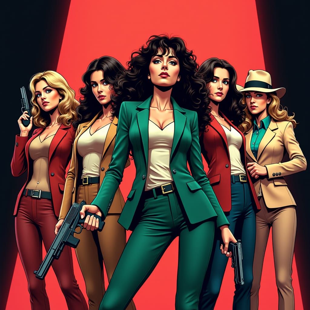 Six 1970s Detectives With Guns in Anime Style