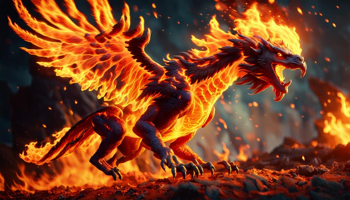 Fiery Griffin Soaring in Surreal Photorealism