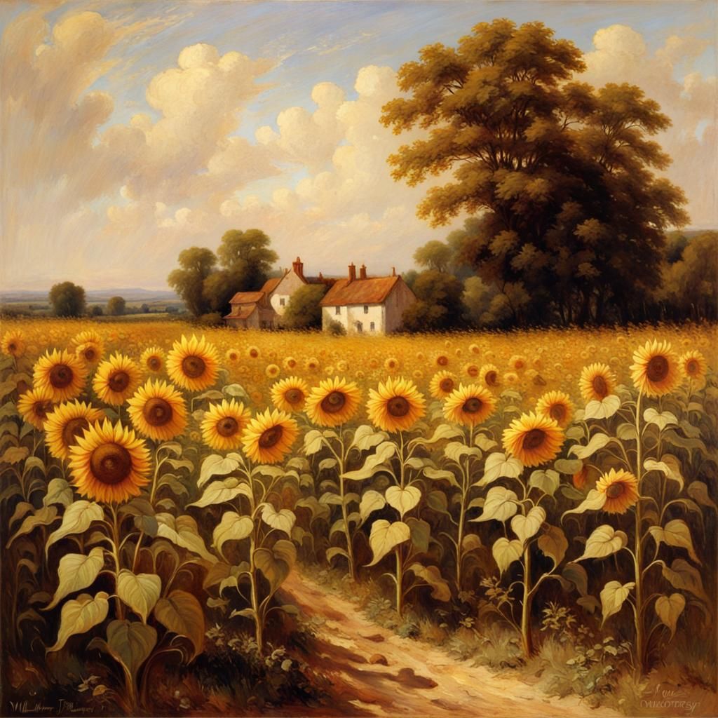 Summer Sunflower Field in Romanticism Style