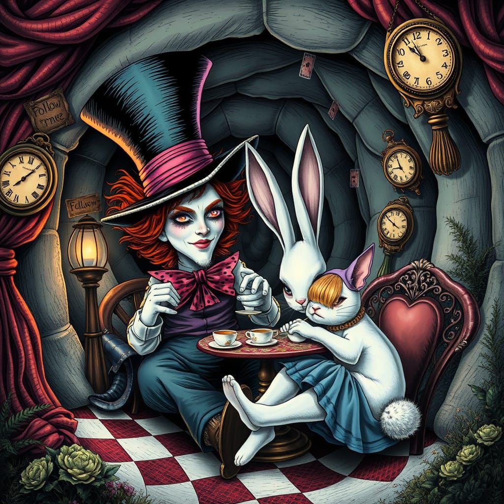 Mad Hatter's Whimsical Descent into a Surreal Wonderland