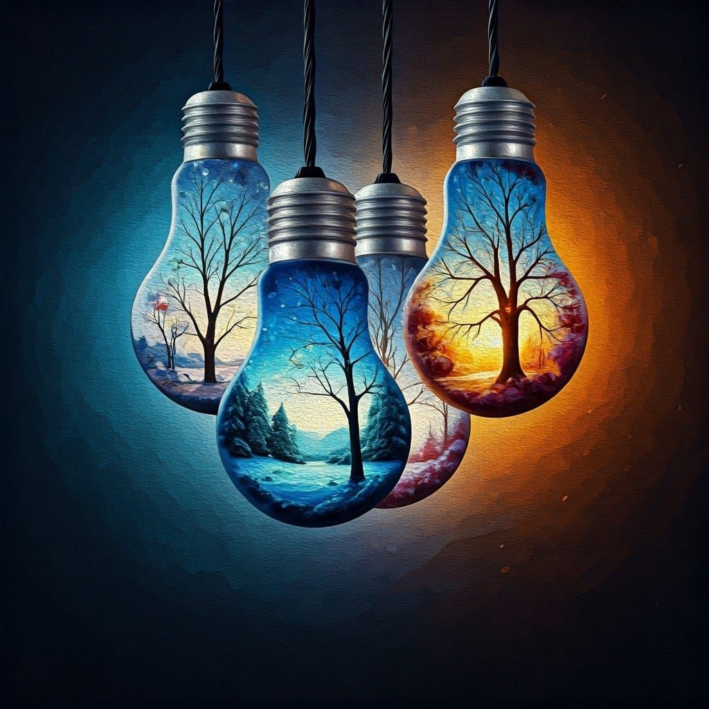 Four Seasons in Light Bulbs, Gouache Impressionism