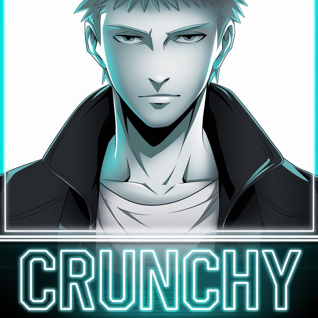Anime Man with Spiky Hair and Neon Text