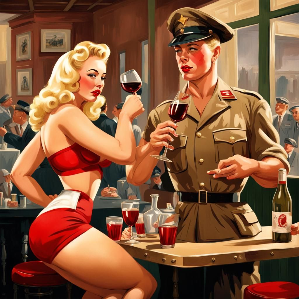 1940s Pin-Up Girl in Italian Cafe: Hyperrealistic Art