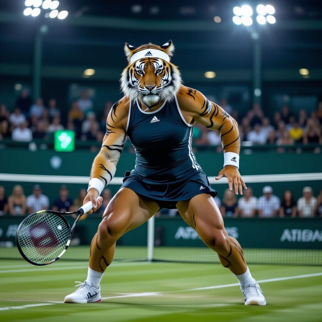 Tiger-Human Hybrid Dominates Wimbledon in Futuristic Style
