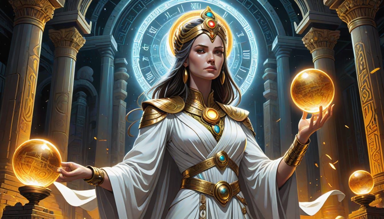 Time Machine Priestess in Ancient Temple Realism