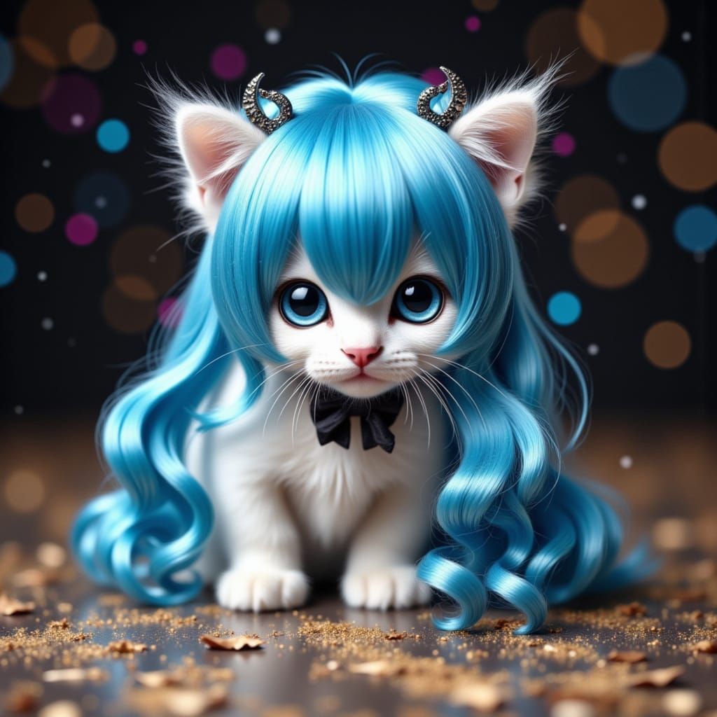 Cute Kitten With Striking Blue Hair