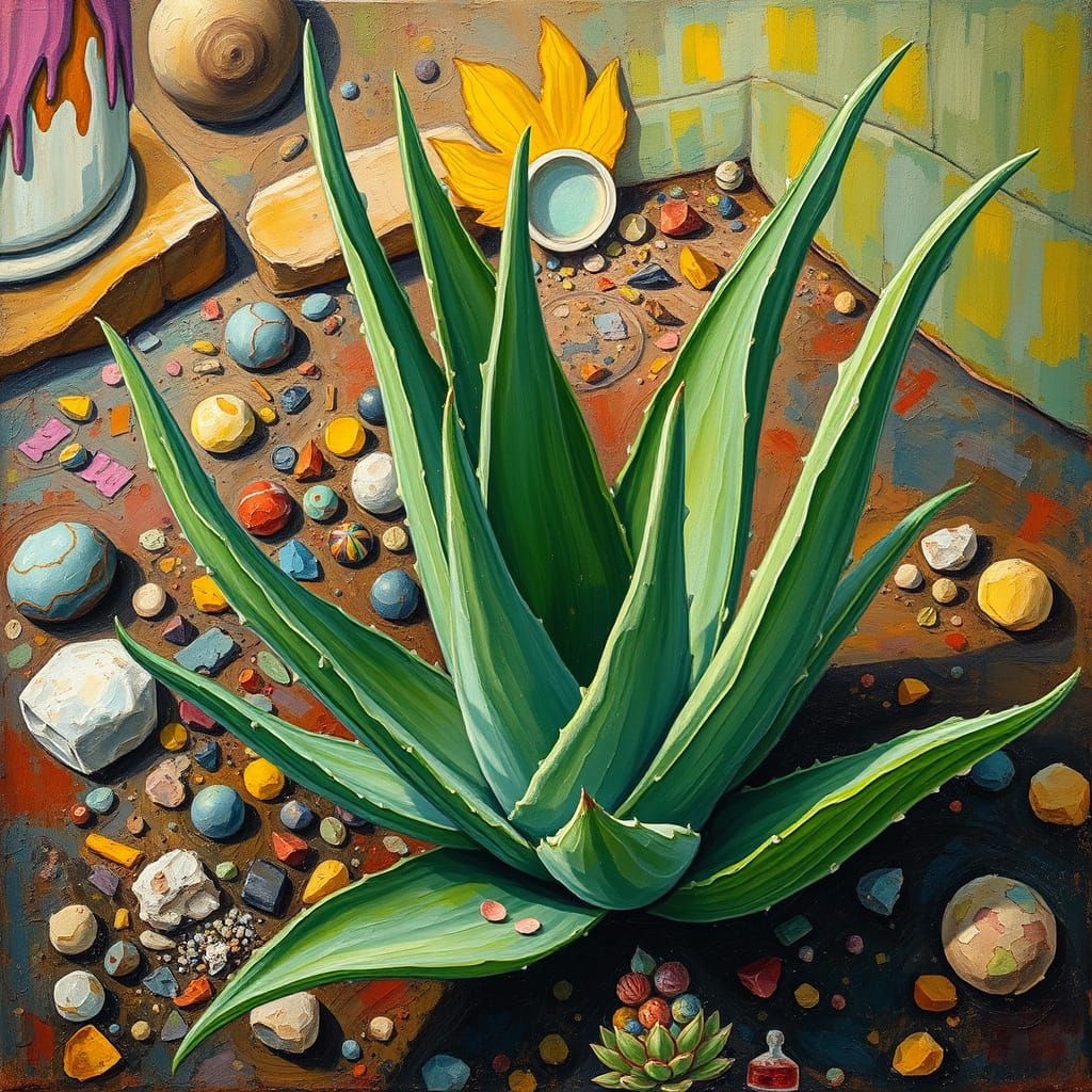 Aloe Vera Plant in Surreal Impasto Style