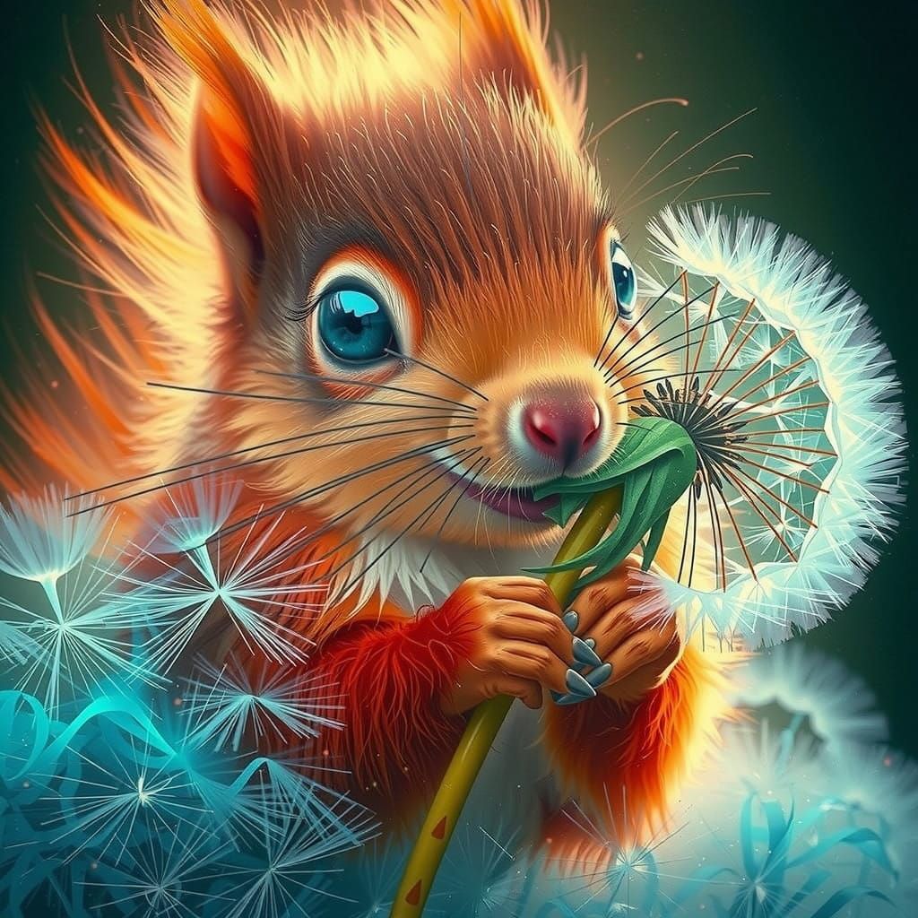 Whimsical Squirrel Scene in Magical Digital Art