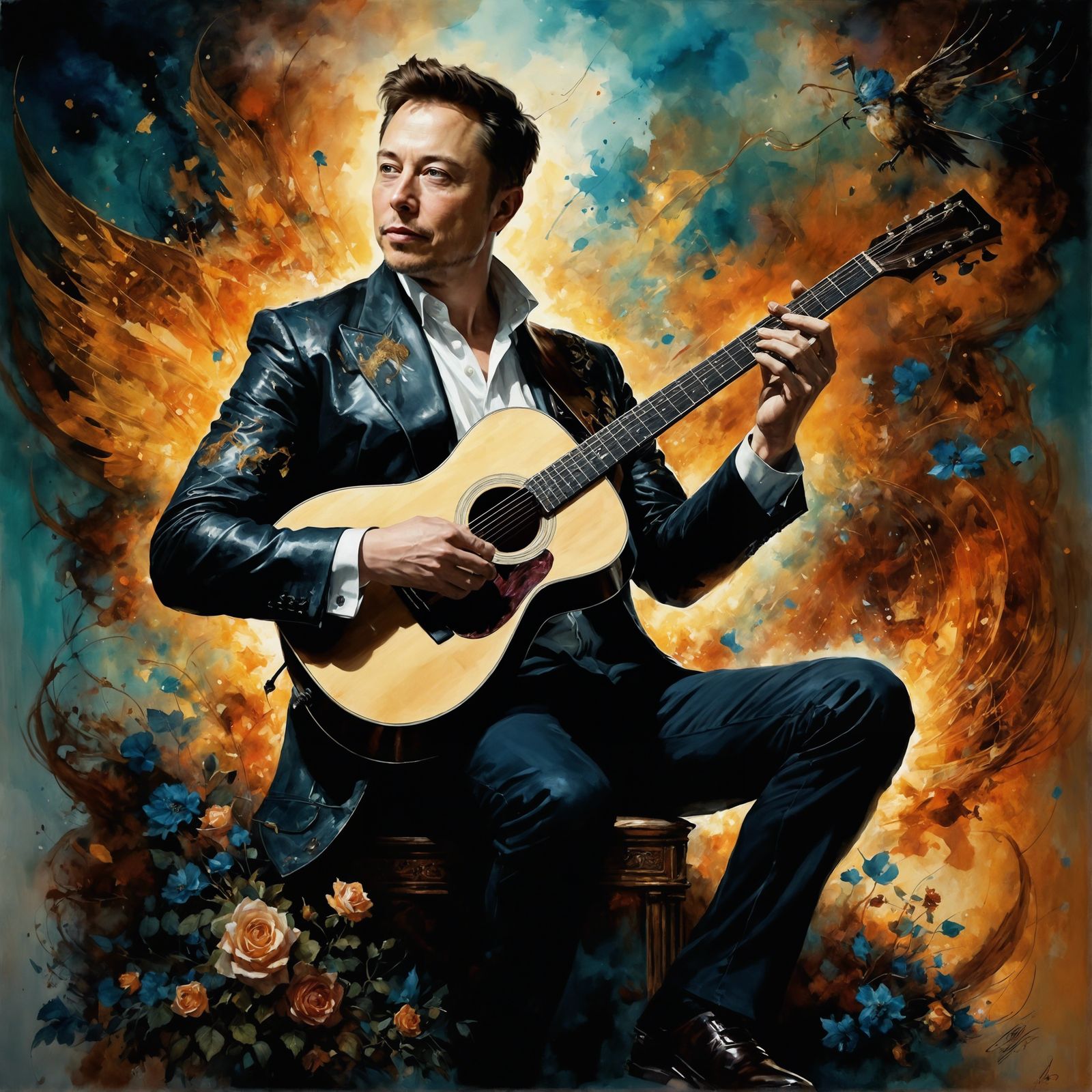 Elon Musk Portrait in Romantic Watercolor Style