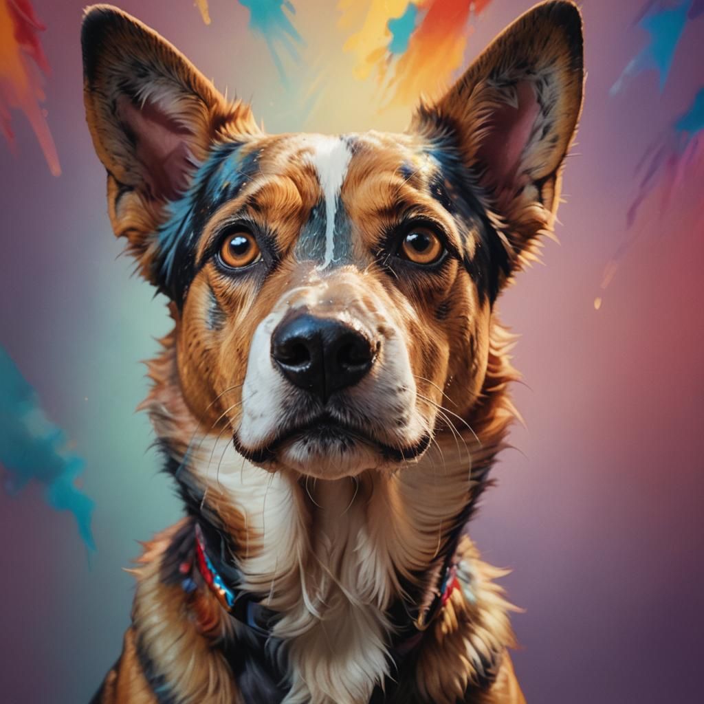 Hyperrealistic Dog Portrait with Colorful Background