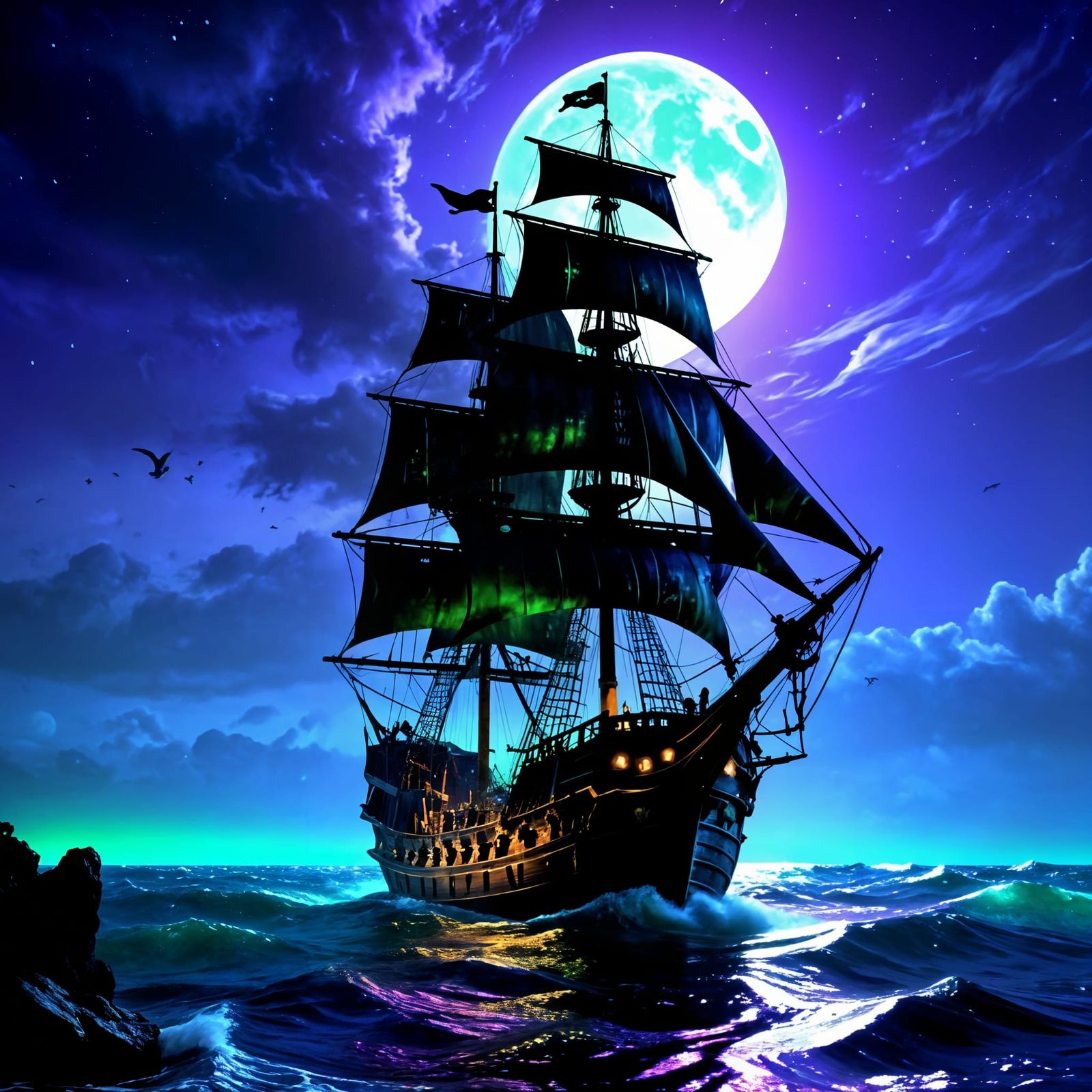Gothic Pirate Ship on Stormy Seas
