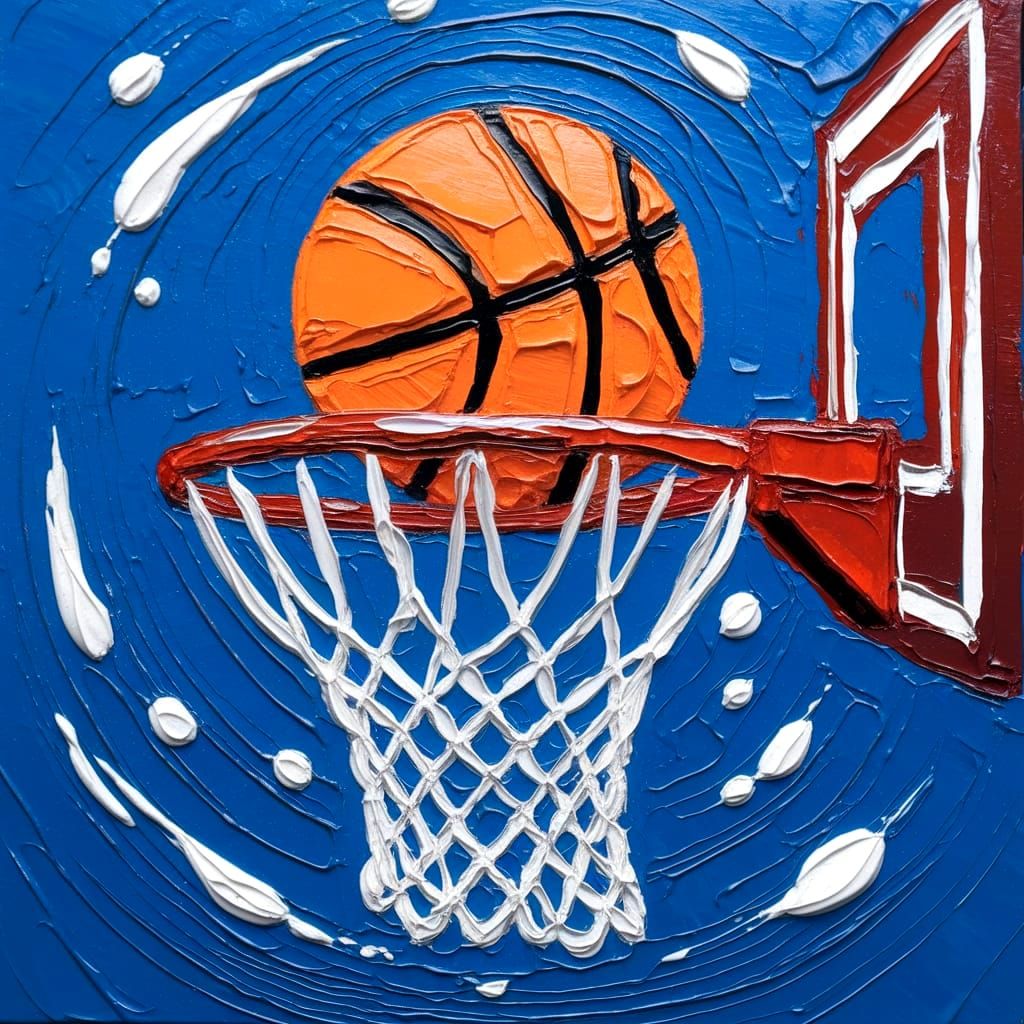 Basketball Swish: An Impasto Painting of Dynamic Motion