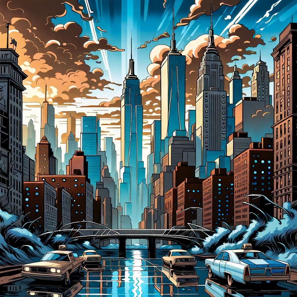 Futuristic Surreal New York City Comic Art