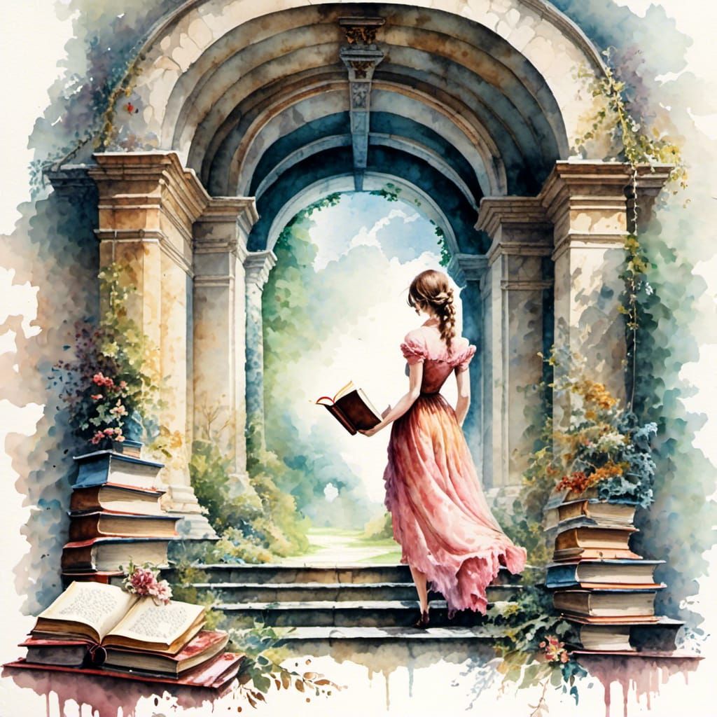 Watercolor Book Portal to Jane Austen Novel