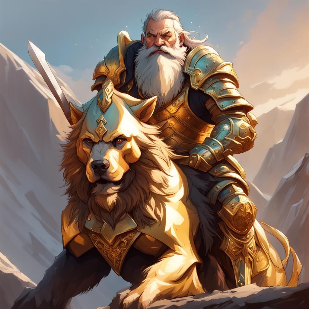 Armored Dwarf and Mastiff Portrait