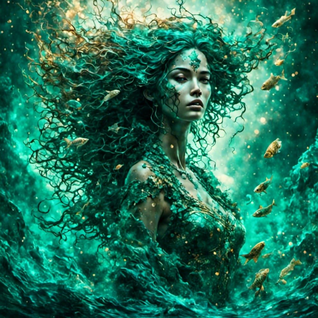 Greek Mermaid Goddess in Retrowave Style