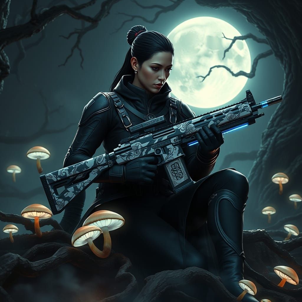 Guardian in Moonlight with Laser Gun, Unreal Engine 5