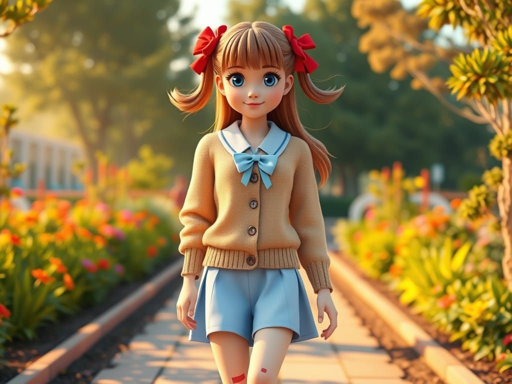 Teenage Girl in Garden: 3D Digital Art