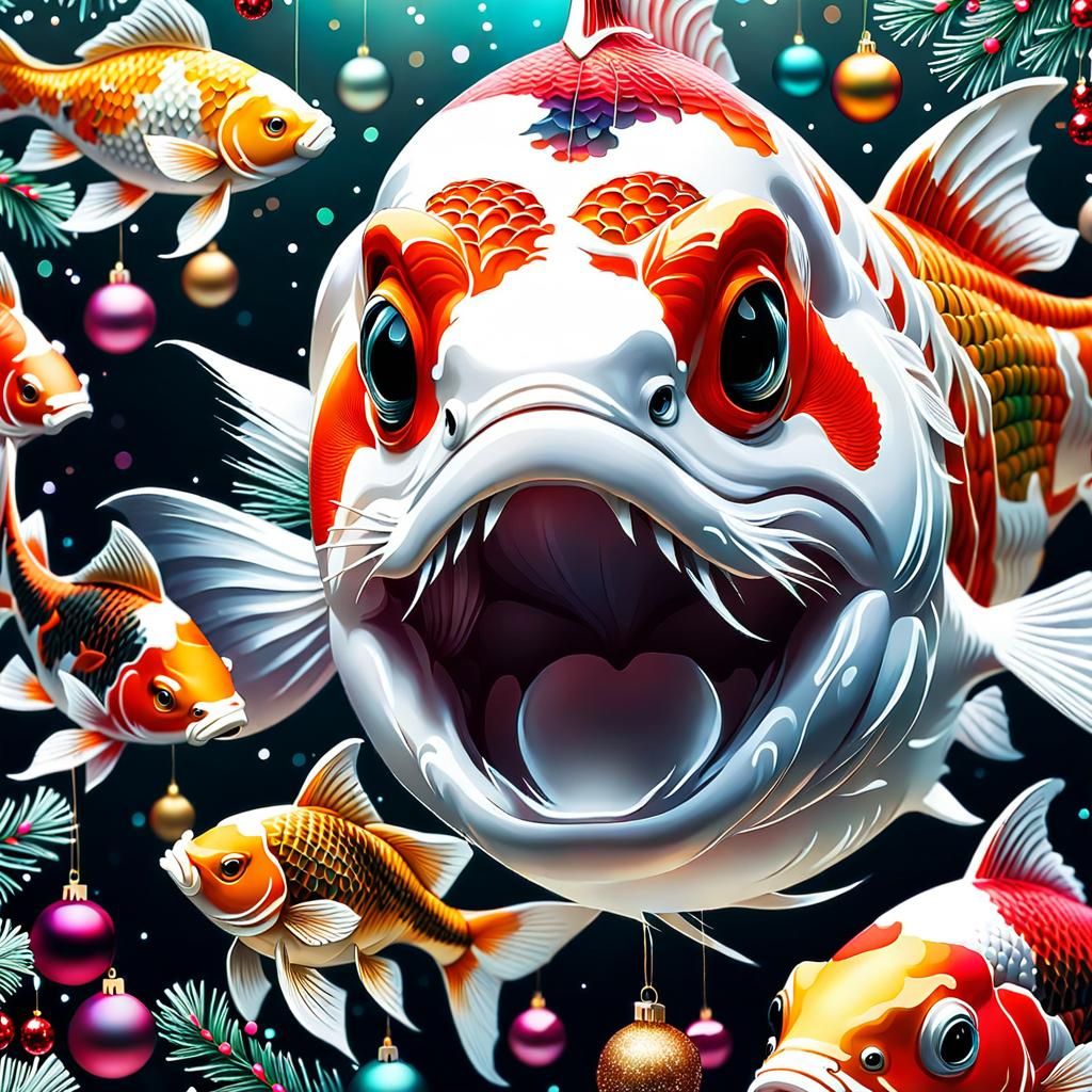 Festive Koi Carp Portrait in Colorful Grunge Art