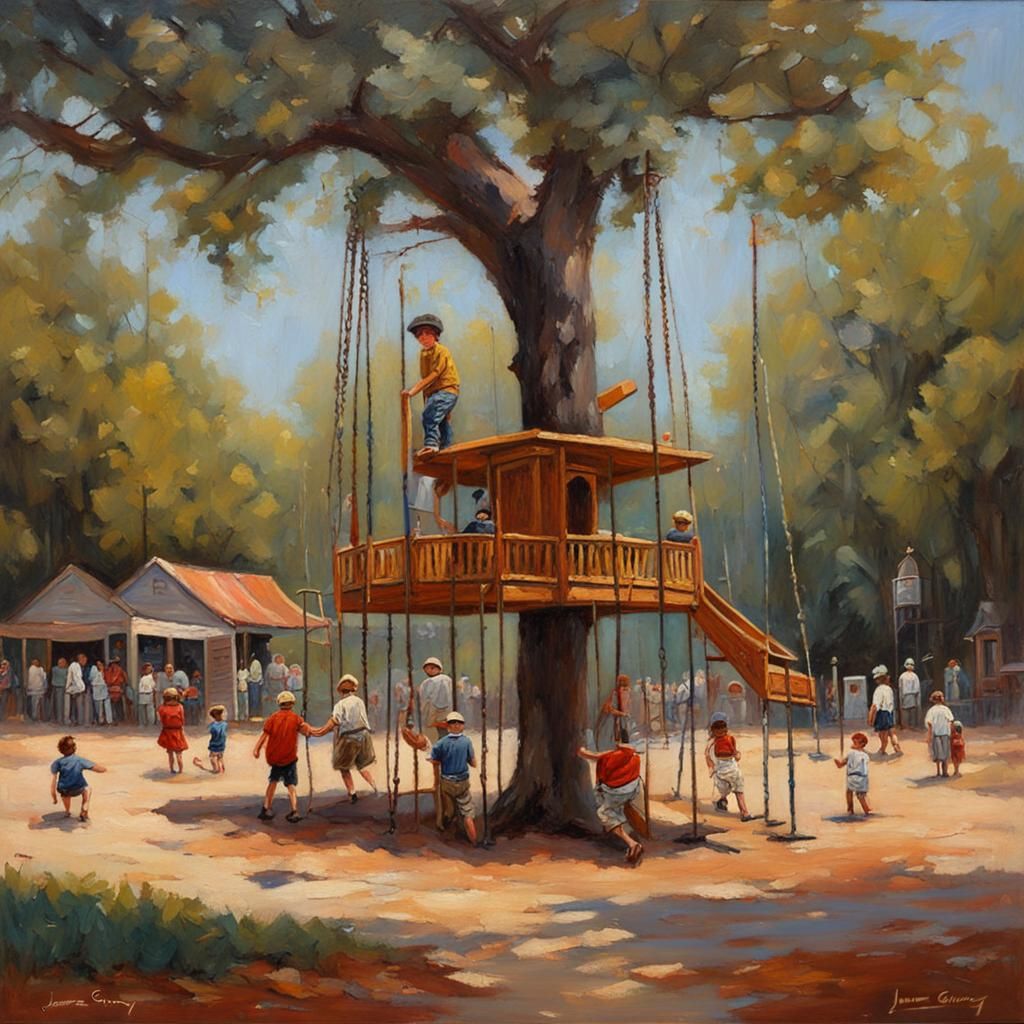 Nostalgic Playground: An Oil Painting