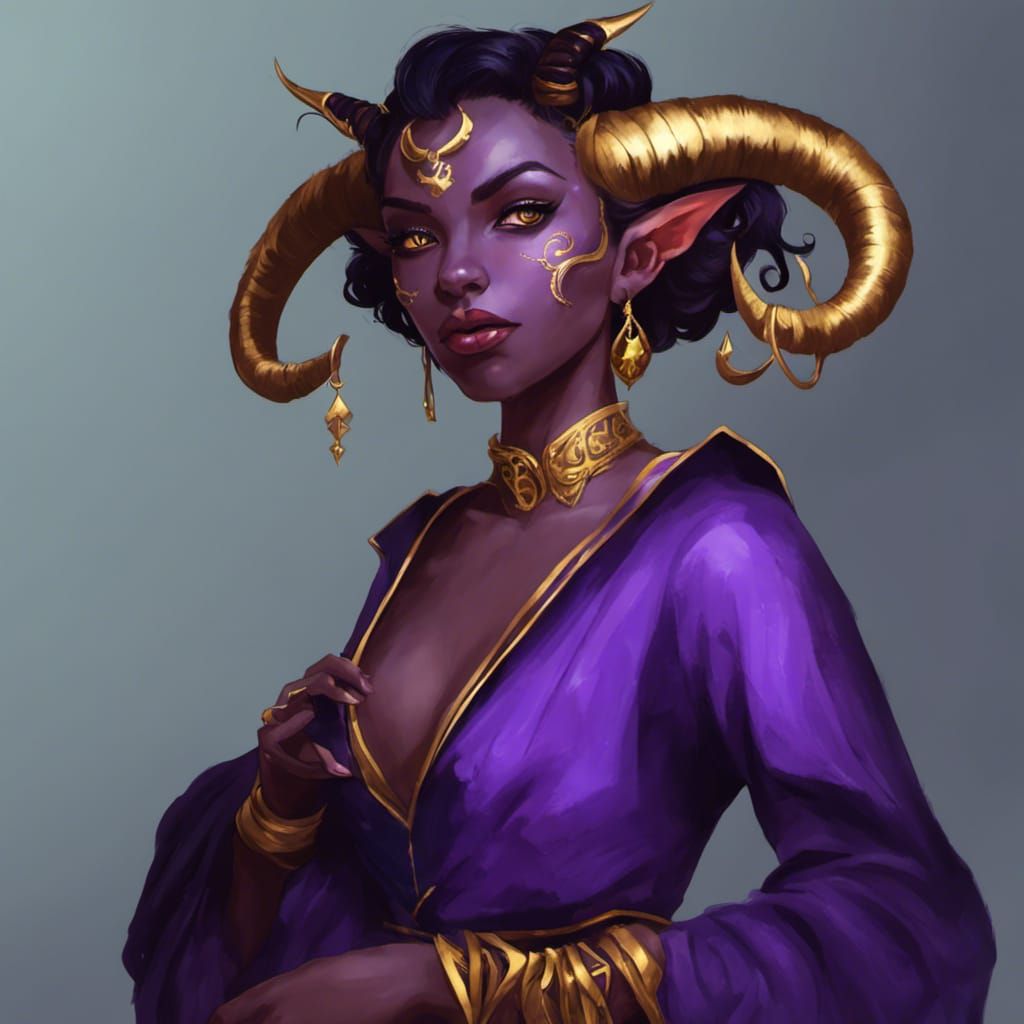 Female Tiefling with Gold Accents in Fantasy Art