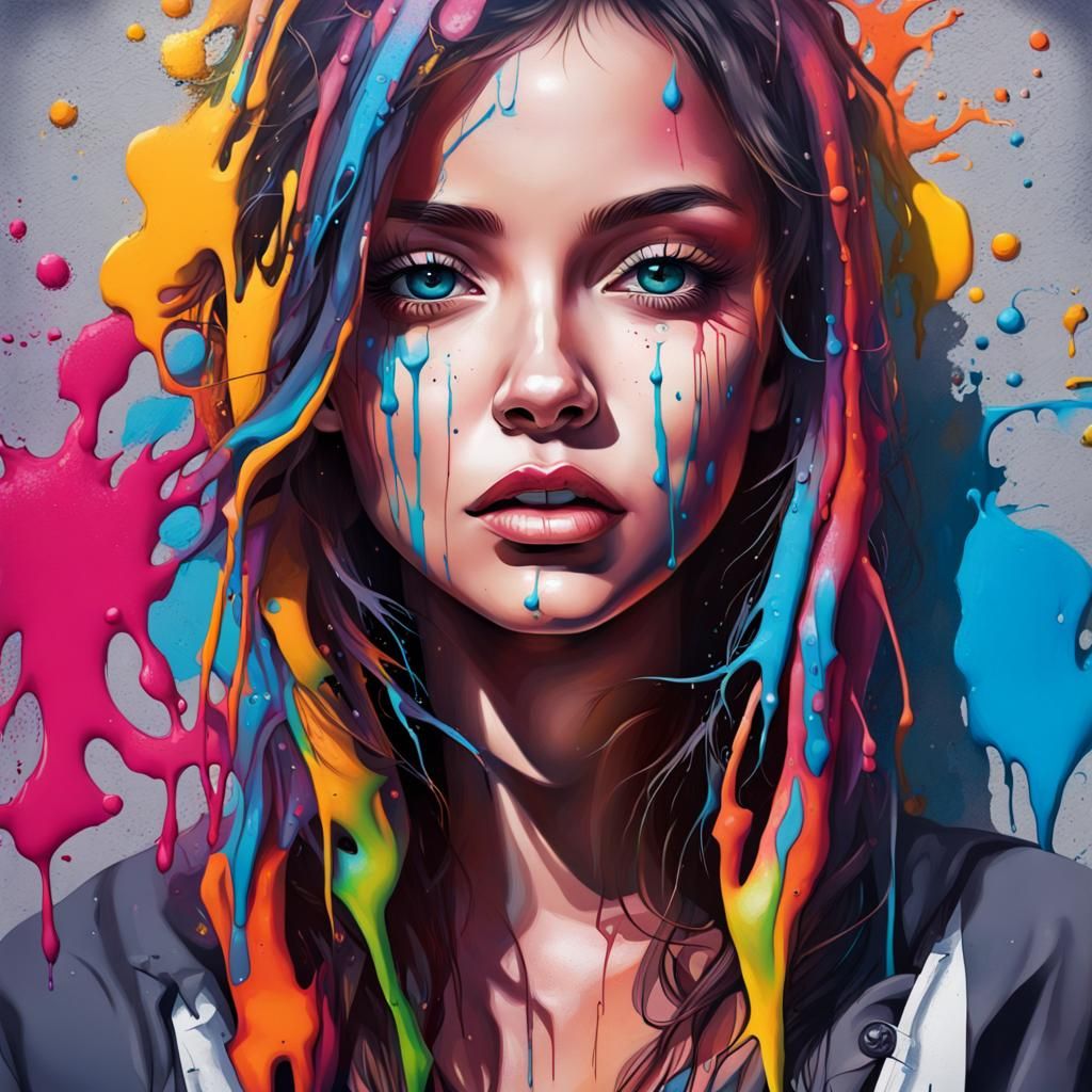Colorful Graffiti Girl in Polychromatic Street Art