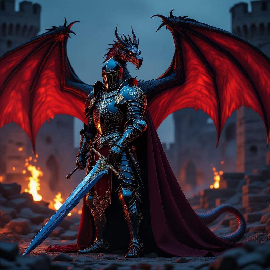 The party, dragon and knight.