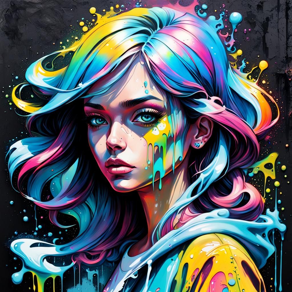 Hologram Girl in Colorful Graffiti Splash Art