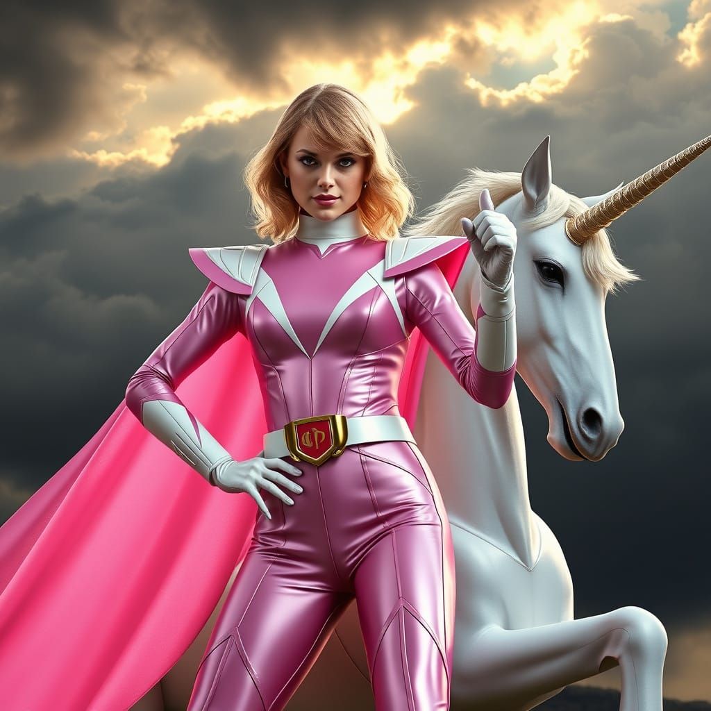 Taylor Swift as Pink Power Ranger with Unicorn Zord in Hyper...
