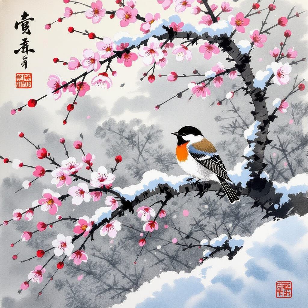 Inksplash: Branch Snaps Under Snow, Japanese Aesthetic