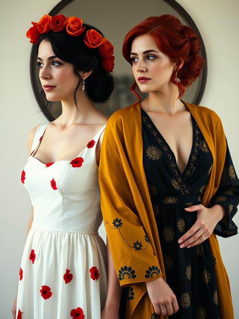Contrasting Women in Floral Dresses Look Away