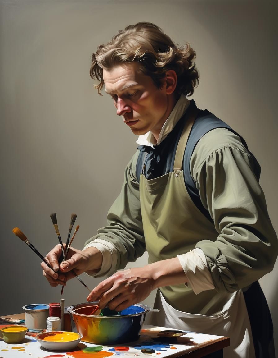 Painter's Apprentice Prepares Colors, Dutch Golden Age Style