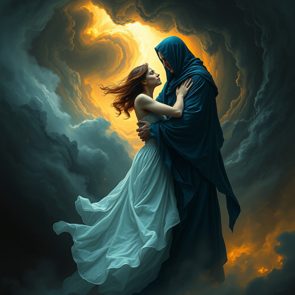 Solace in a Storm: Surreal Embrace in Dreamscape