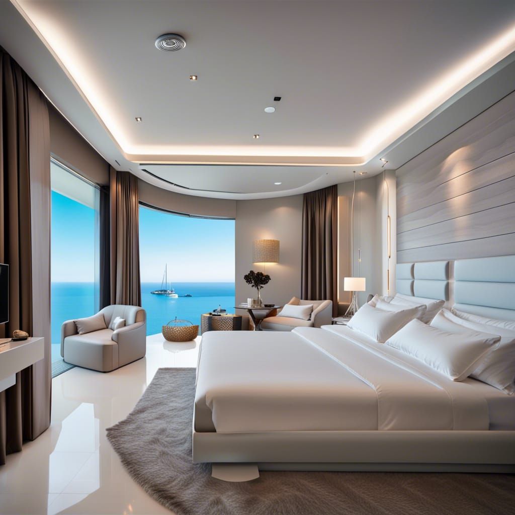 Luxury Bedroom with Sea View and LED Lighting