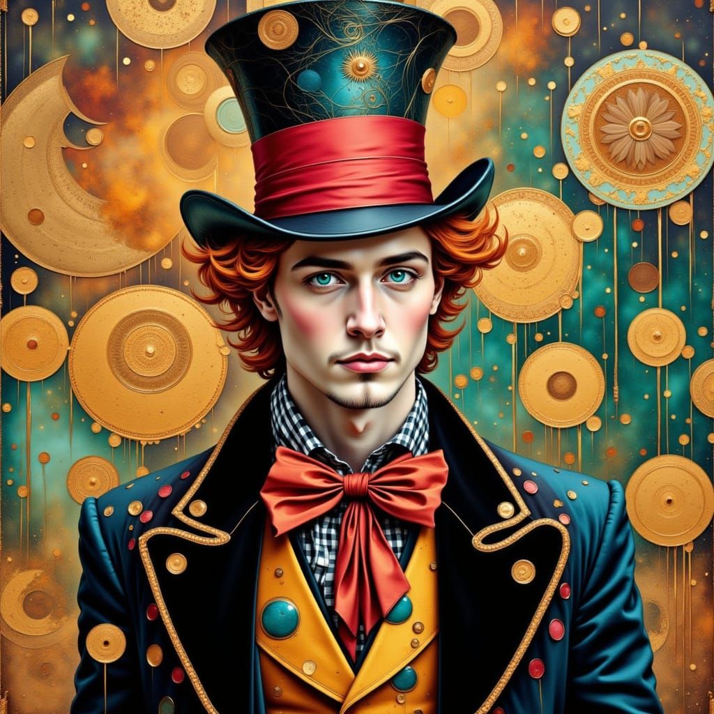 Handsome Mad Hatter Portrait in Klimt Style