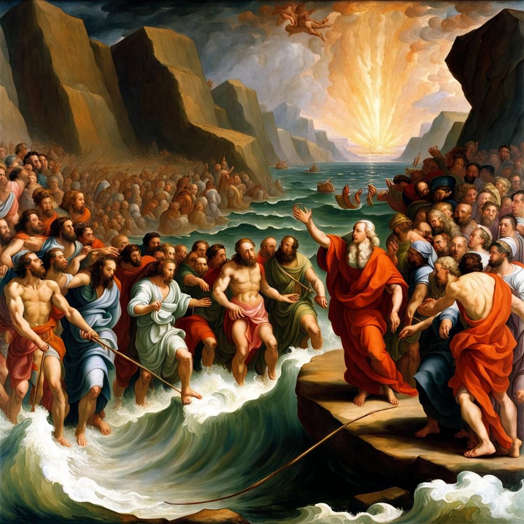 Moses Parting the Red Sea: Oil Painting