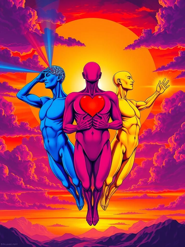 Psychedelic Esoteric Illustration of Conjoined Torsos