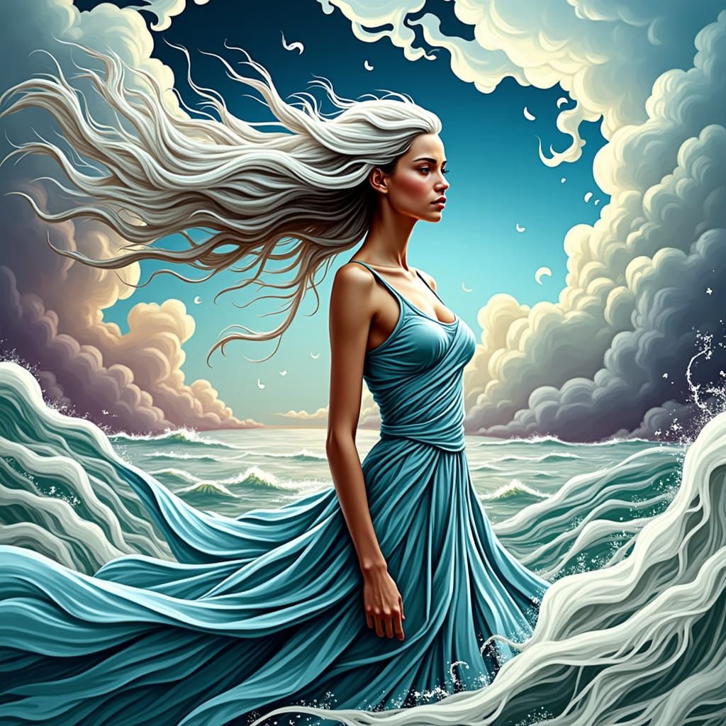 Ethereal Storm Nymph in a Surrealist Dreamscape