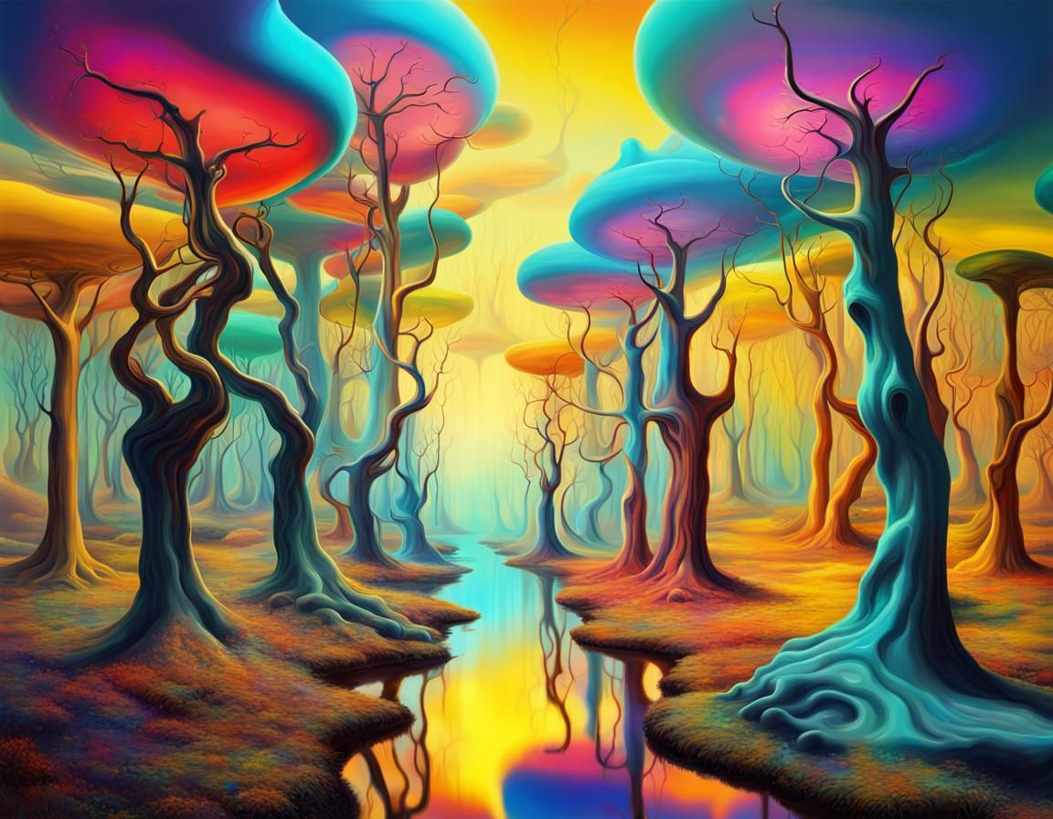 Colorful Wonderland Forest in Surrealist Style