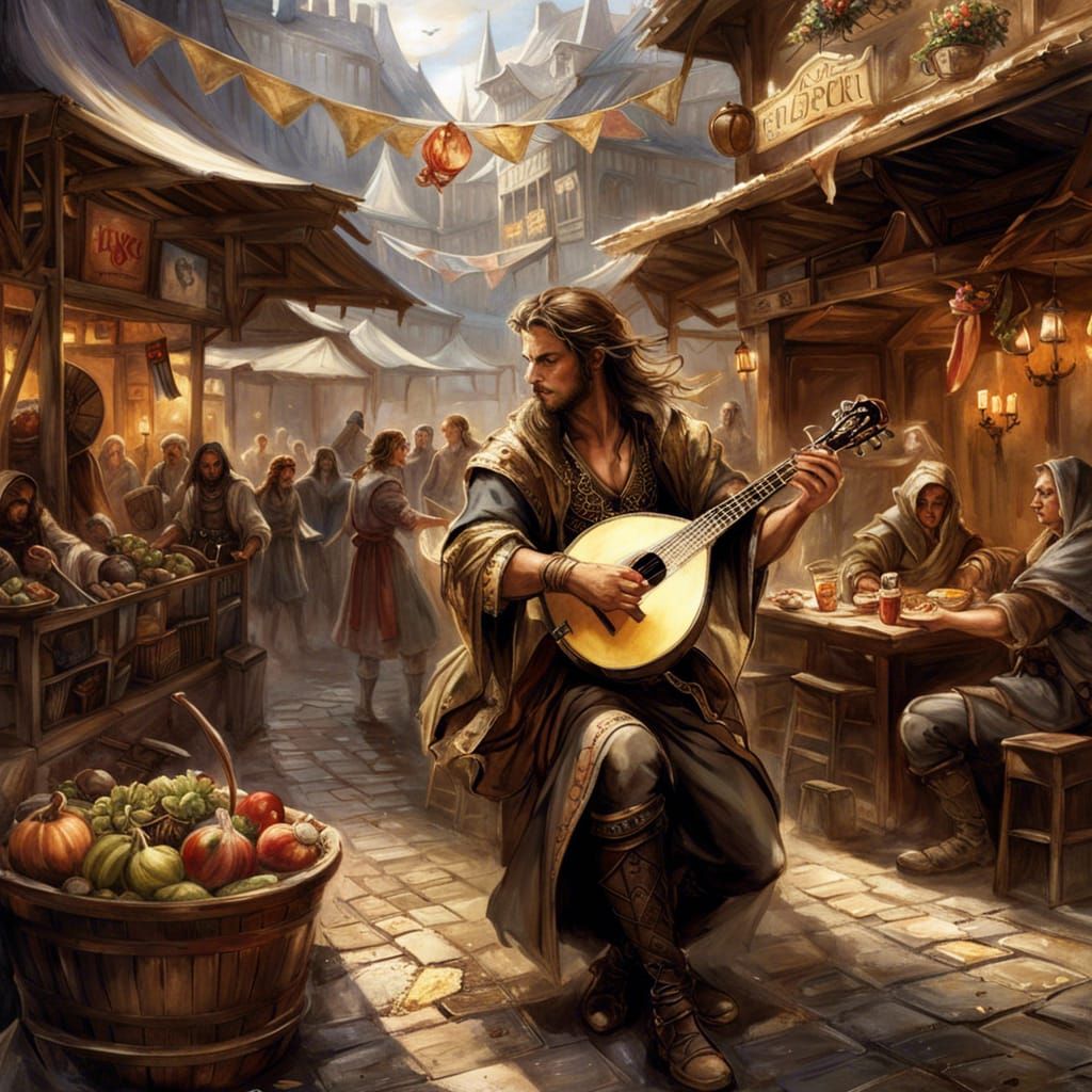 Bard's Enchanting Tale in Medieval Market