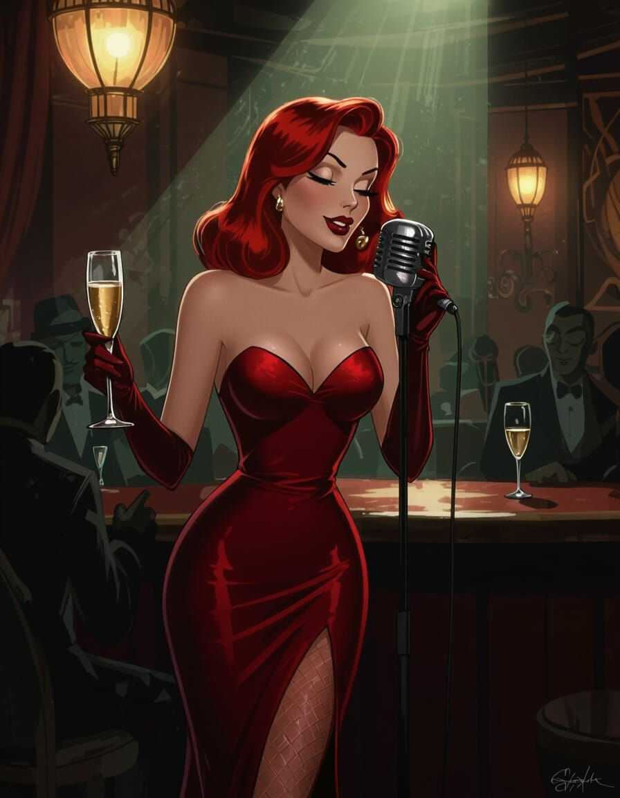 Jessica Rabbit Sings in Noir Jazz Club