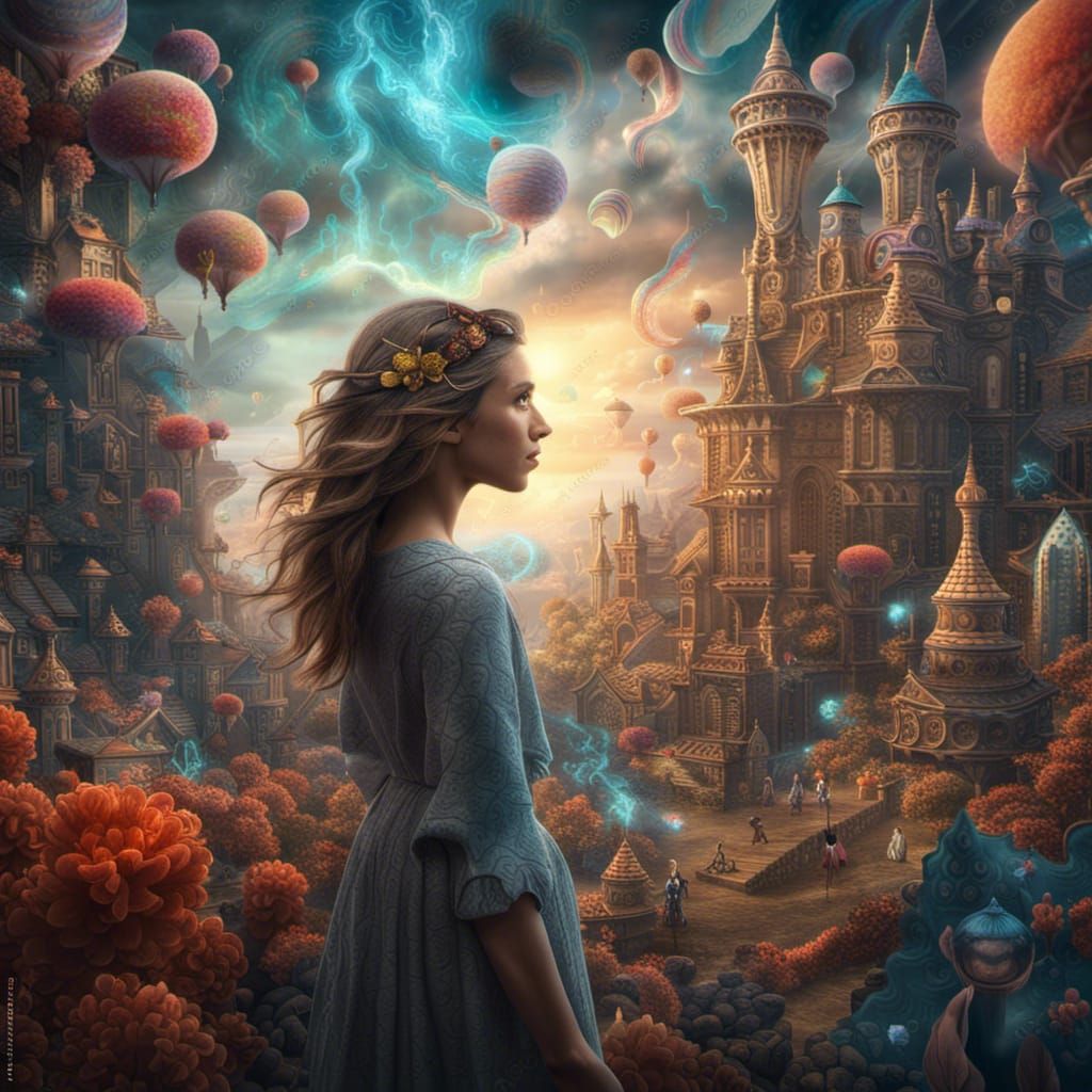 Dreamlike Woman in High-Resolution Fantasy World