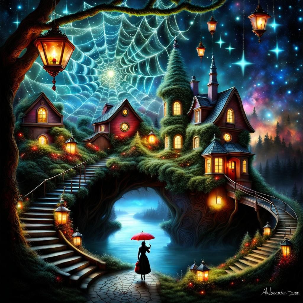 Glowing Fairy Spiderweb Spiral in Surreal Style