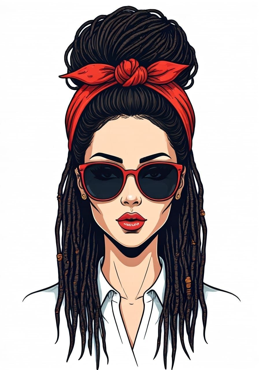 Chic Woman with Dreadlocks and Red Scarf