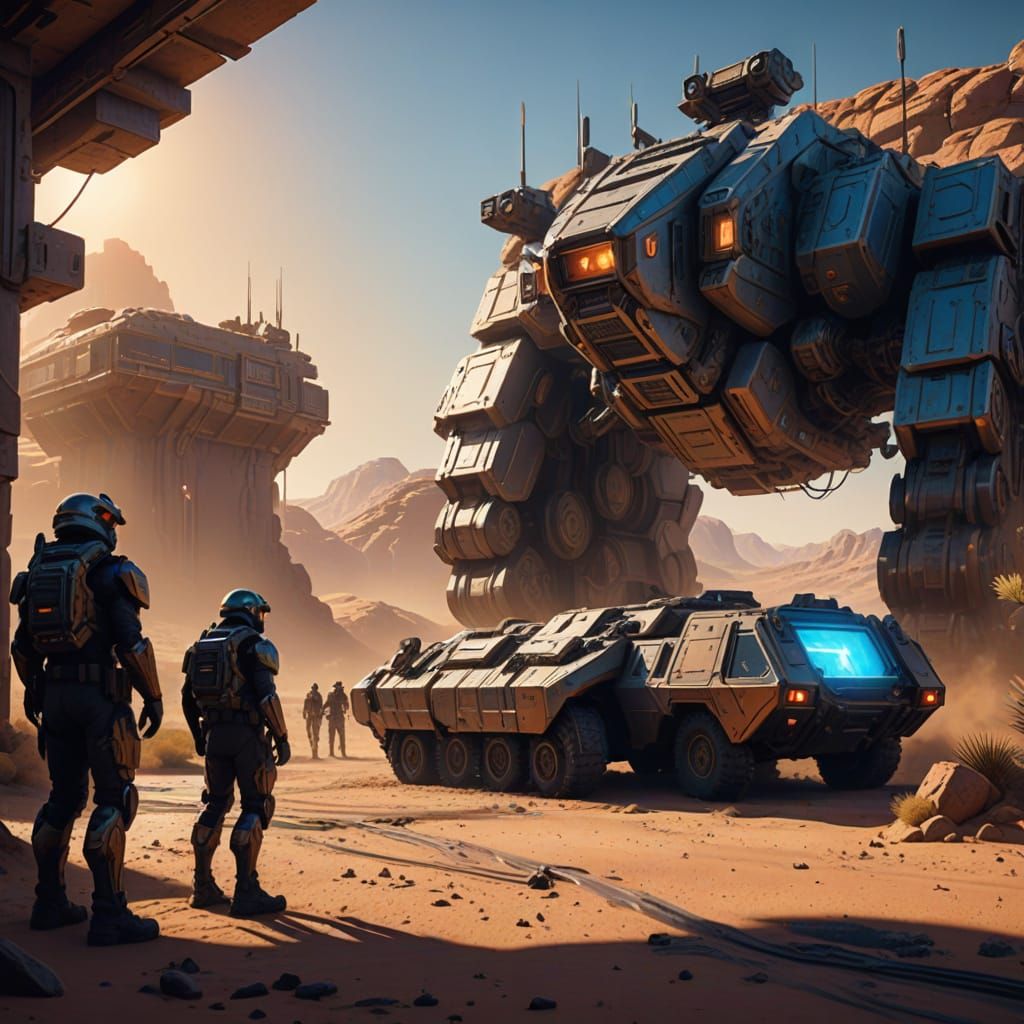 Gritty Sci-Fi Soldiers Stand Guard at Desert Town Gate