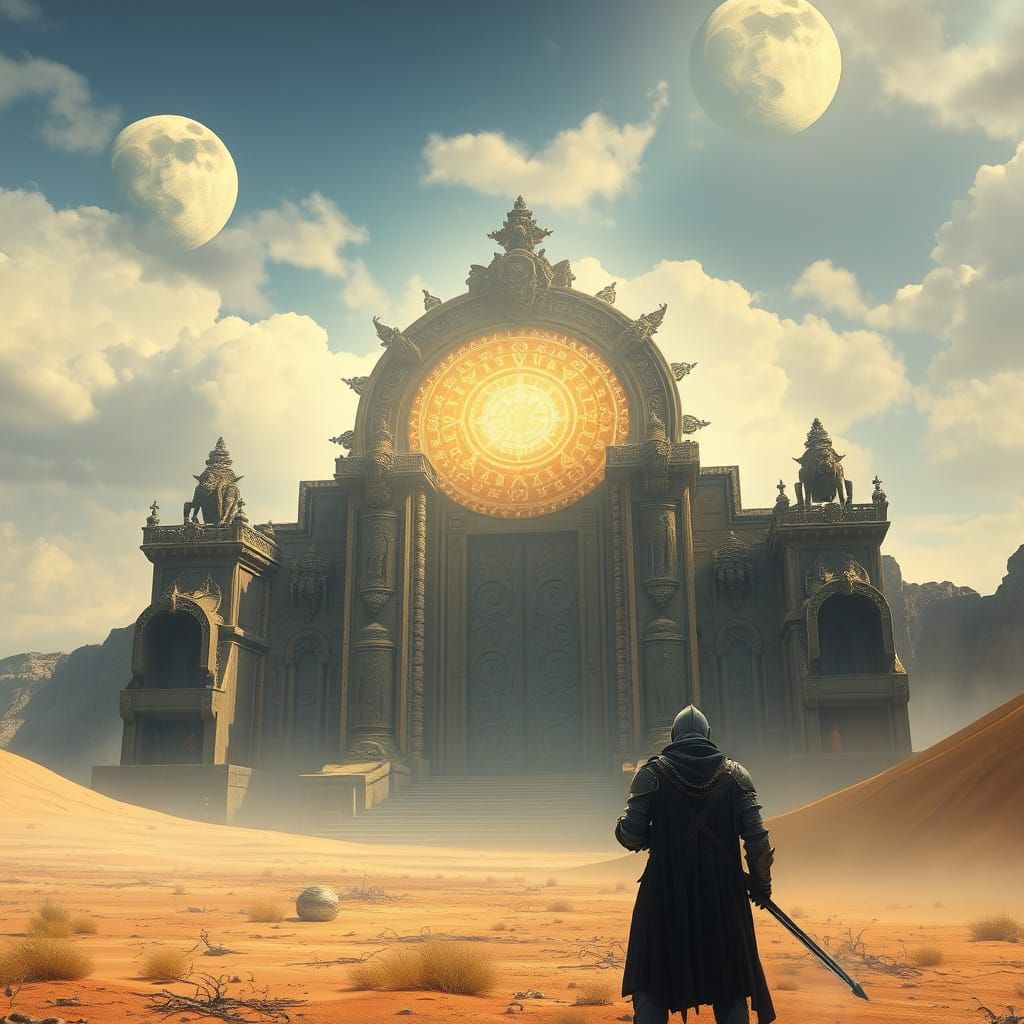 Epic Fantasy Knight Guards Magical Gateway