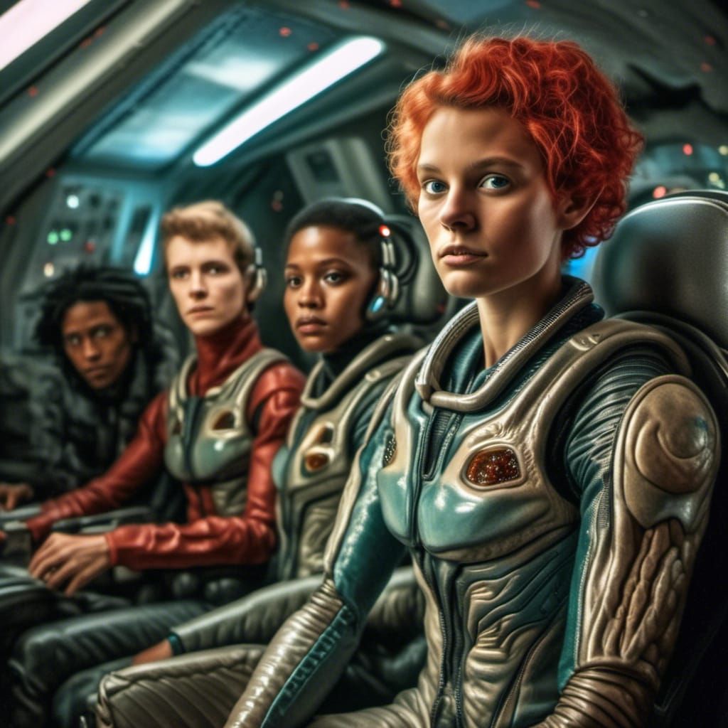 Smiling Aliens Party in Hyperrealism Style